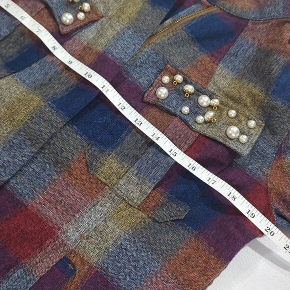 CAbi Jacket Womens Medium Multicolor #3555 Plaid Collage Zip Up Pearl - Picture 12 of 13